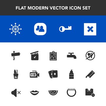 Modern, simple vector icon set with toy, health, group, white, arrow, ship, gadget, shirt, video, poker, rudder, toothpaste, film, hygiene, clothes, ball, game, bear, closed, helm, wheel, crane icons