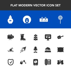 Modern, simple vector icon set with scary, perfume, fitness, aroma, equipment, gym, buoy, fashion, projector, style, beauty, footwear, life, test, travel, fly, bottle, chair, candy, projection icons