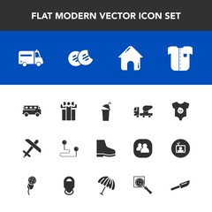 Modern, simple vector icon set with baby, house, new, box, fashion, ambulance, destination, aircraft, mixer, drink, footwear, food, point, beverage, clothes, cement, airplane, building, concrete icons