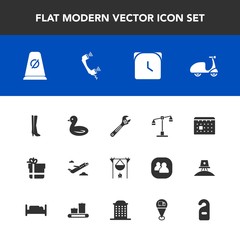 Modern, simple vector icon set with background, law, timetable, watch, nature, traffic, flame, travel, justice, sign, gift, equipment, departure, campfire, animal, cycle, balance, bow, schedule icons