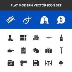 Modern, simple vector icon set with call, meal, house, necklace, camp, phone, dinner, accessory, drink, shape, restaurant, pot, tent, box, sweet, waiter, white, medical, ringing, telephone, gift icons