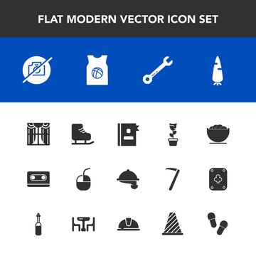 Modern, simple vector icon set with tape, computer, directory, plant, waitress, empty, phone, carrot, technology, green, white, waiter, fresh, mouse, cold, interior, picture, equipment, camera icons