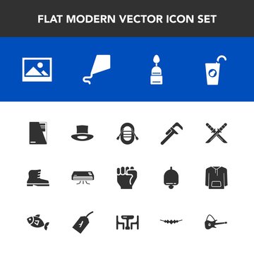 Modern, simple vector icon set with conditioner, dessert, background, food, frame, style, healthy, footwear, air, old, file, fresh, hand, service, concept, katana, repair, human, leather, weapon icons