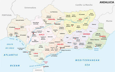 andalusia administrative and political vector map