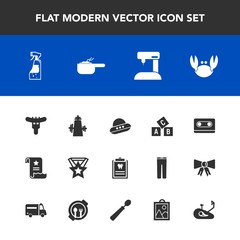 Modern, simple vector icon set with sausage, award, spray, fashion, technology, hotdog, patient, paper, business, tape, ufo, sew, spacecraft, sign, seafood, machine, retro, object, housework icons