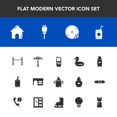 Modern, simple vector icon set with sound, culture, glass, nutrition, estate, sky, communication, street, bird, beauty, wildlife, food, building, drink, office, animal, japanese, plastic, clean icons