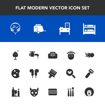 Modern, simple vector icon set with white, young, style, hotel, fashion, dessert, water, transport, comet, paint, music, modern, home, van, food, asian, vehicle, people, audio, ice, leather, bag icons