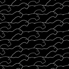 black panther silhouette, seamless pattern. Wild animals. Vector illustration art.