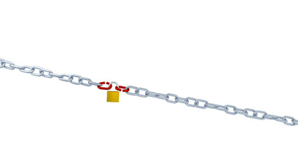 Large View of Two Long Chains with Two Red Link and Locked with a Padlock
