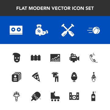 Modern, simple vector icon set with candy, fashion, collection, canoe, style, retro, sport, water, sweet, business, soccer, equipment, food, boat, clothing, paddle, film, oar, trend, concept, id icons