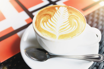 Top view latte art coffee