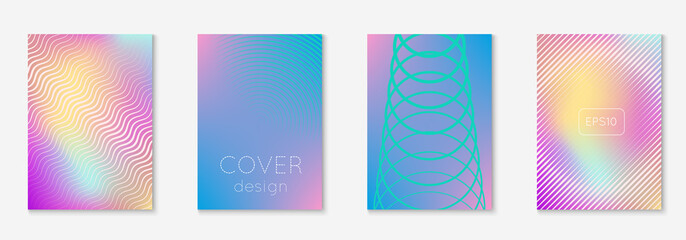 Gradient cover template set. Minimal trendy layout with halftone. Futuristic gradient cover template for banner, presentation and brochure. Minimalistic colorful shapes. Abstract business illustration
