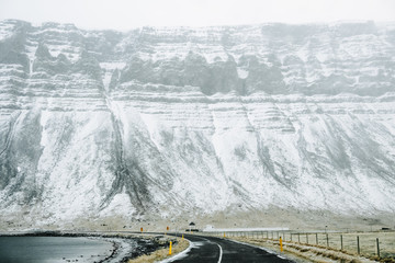 Scenic snowy mountain landscape. Westfjords of Iceland 