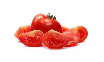 Fresh red tomato slices isolated on white background