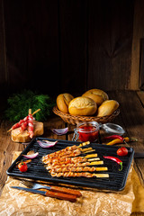 Fresh and crispy rustic pork belly grill sticks