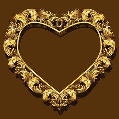 frame in the shape of heart gold color with shadow