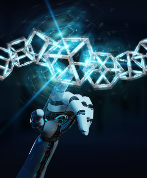 White robot hand creating future technology structure 3D rendering