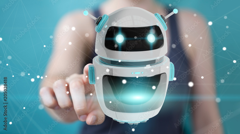 Aufkleber Businesswoman using digital chatbot robot application 3D rendering
