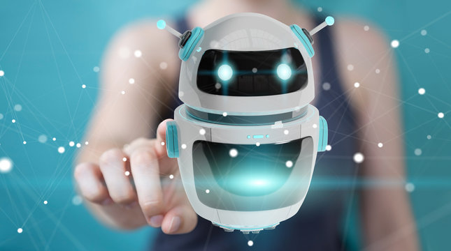 Businesswoman using digital chatbot robot application 3D rendering