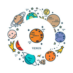 Planets Solar System in linear style.