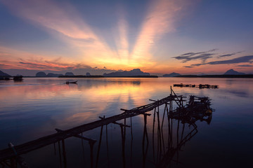 Beautiful morning sunrise of fisherman village