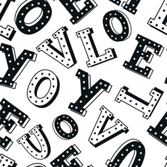 ABC seamless pattern with latin alphabet letters in monochrome scandinavian style. Vector illustration