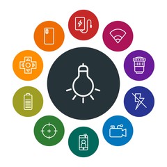 mobile, video, photos, cursors Infographic Colorful outline Icons Set. Contains such Icons as microphone,  connection,  internet,  equipment,  device,  wifi and more. Fully Editable. Pixel Perfect