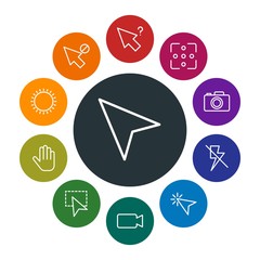 mobile, video, photos, cursors Infographic Colorful outline Icons Set. Contains such Icons as sunny,  arrow,  photo,  summer,  video,  flash,  sky,  block,  web and more. Fully Editable. Pixel Perfect