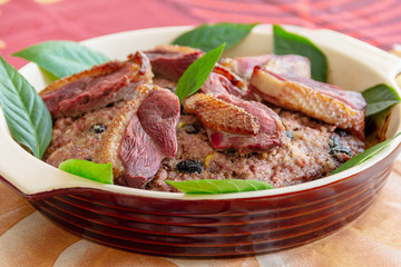 roast goose meat and side dish