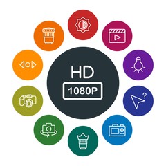 mobile, video, photos, cursors Infographic Colorful outline Icons Set. Contains such Icons as  electric,  scroll,  high,  background,  mouse,  cursor,  popcorn and more. Fully Editable. Pixel Perfect