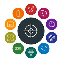 mobile, video, photos, cursors Infographic Colorful outline Icons Set. Contains such Icons as  gift,  center,  sign,  scroll,  marketing, technology,  success and more. Fully Editable. Pixel Perfect