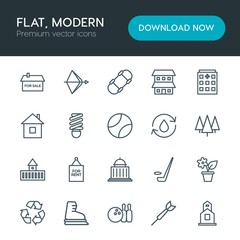 Modern Simple Set of sports, nature, buildings Vector outline Icons. Contains such Icons as  fun,  house,  ice,  weapon, room, winter,  sale and more on white background. Fully Editable. Pixel Perfect