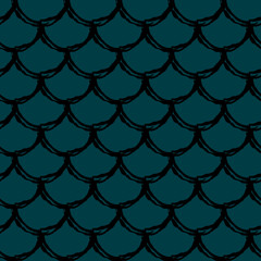 Fototapeta premium Fish scale seamless pattern. Reptile, dragon skin texture. Tillable background for your fabric, textile design, wrapping paper, swimwear or wallpaper. Blue mermaid tail with fish scale underwater.