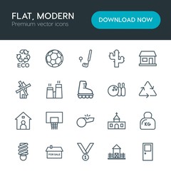Fototapeta premium Modern Simple Set of sports, nature, buildings Vector outline Icons. Contains such Icons as landscape, eco, recycle, door, nature, god and more on white background. Fully Editable. Pixel Perfect