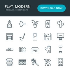 Modern Simple Set of sports, nature, buildings Vector outline Icons. Contains such Icons as  weapon,  ball,  wall,  architecture,  arena and more on white background. Fully Editable. Pixel Perfect