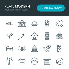 Modern Simple Set of sports, nature, buildings Vector outline Icons. Contains such Icons as  stadium,  warehouse,  game,  banking, bio, palm and more on white background. Fully Editable. Pixel Perfect