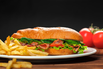 sandwich on a wooden table