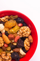 different mixed nuts and raisins