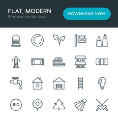 Modern Simple Set of sports, nature, buildings Vector outline Icons. Contains such Icons as  flower,  home,  house, blossom, recycle, bio and more on white background. Fully Editable. Pixel Perfect