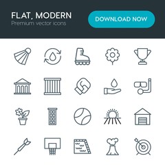 Modern Simple Set of sports, nature, buildings Vector outline Icons. Contains such Icons as landscape,  dart, target, badminton,  game and more on white background. Fully Editable. Pixel Perfect