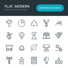 Modern Simple Set of sports, nature, buildings Vector outline Icons. Contains such Icons as  sun,  environment,  dry,  energy,  faith,  sky and more on white background. Fully Editable. Pixel Perfect