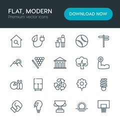 Fototapeta premium Modern Simple Set of sports, nature, buildings Vector outline Icons. Contains such Icons as floral, garbage, award, power, construction and more on white background. Fully Editable. Pixel Perfect
