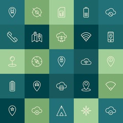 Modern Simple Set of location, cloud and networking, mobile Vector outline Icons. Contains such Icons as  location,  abstract, station, map and more on green background. Fully Editable. Pixel Perfect.