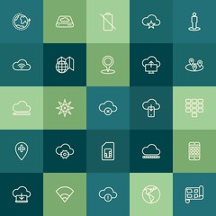 Modern Simple Set of location, cloud and networking, mobile Vector outline Icons. Contains such Icons as business,  mobile,  road, wireless and more on green background. Fully Editable. Pixel Perfect.
