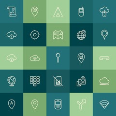 Modern Simple Set of location, cloud and networking, mobile Vector outline Icons. Contains such Icons as  business,  error,  internet,  map and more on green background. Fully Editable. Pixel Perfect.