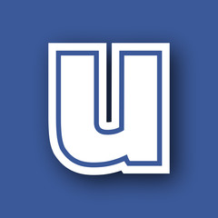 Abstract letter U lowercase, Text minimal blue on white background