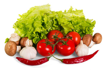 Set of vegetables for vegetarian food isolated on white