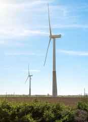 Wind turbines in the field. Eco-energy concept.