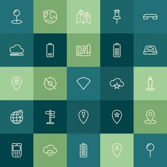 Modern Simple Set of location, cloud and networking, mobile Vector outline Icons. Contains such Icons as  screen,  computer,  pin,  star and more on green background. Fully Editable. Pixel Perfect.