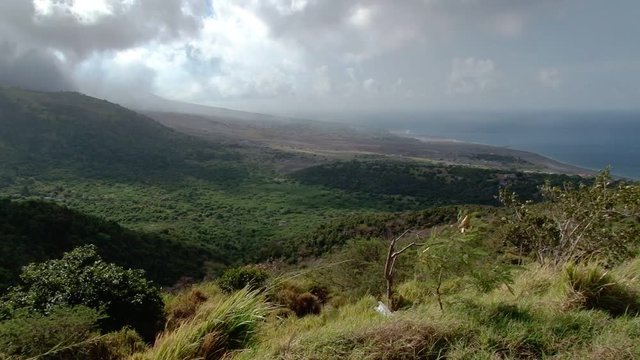 Island of Montserrat with destroyed Plymouth by volcano eruption in 1997